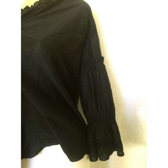 Barbara Bui Top Blouse Ruched Lace Long Sleeve Black Off Shoulder Oversized 40 - Picture 4 of 7